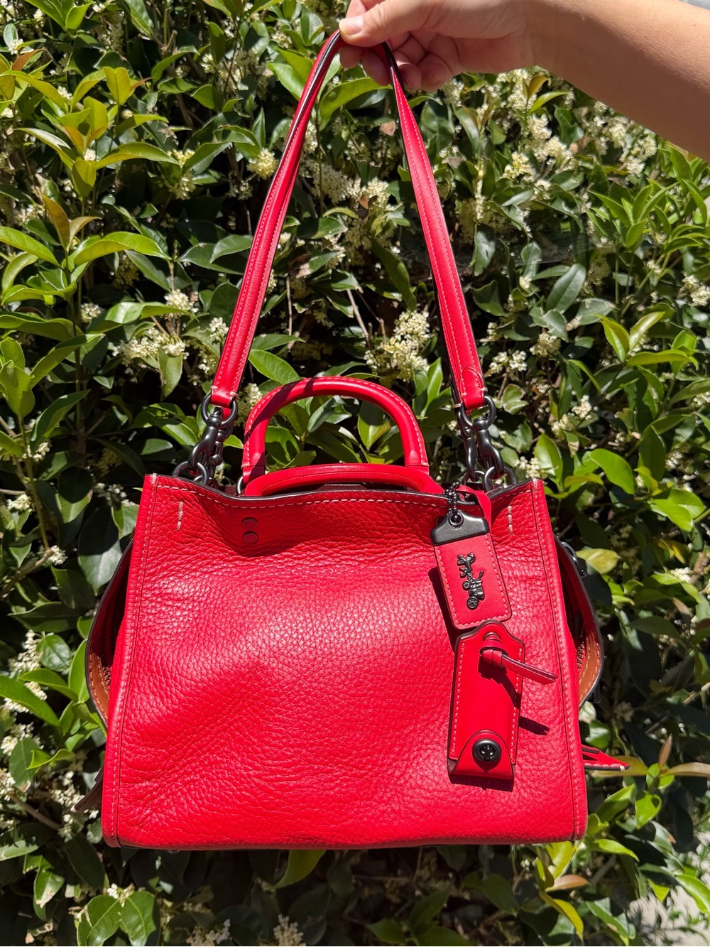 COACH 1941 Rogue 25 54536 Ruby Red Glovetanned Pebble Leather Satchel Bag